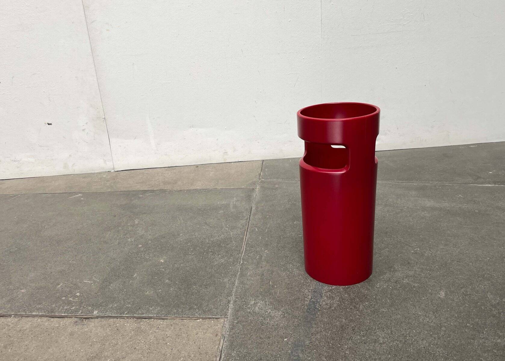 Red German umbrella stand in mid-century modern space style, 1960s.