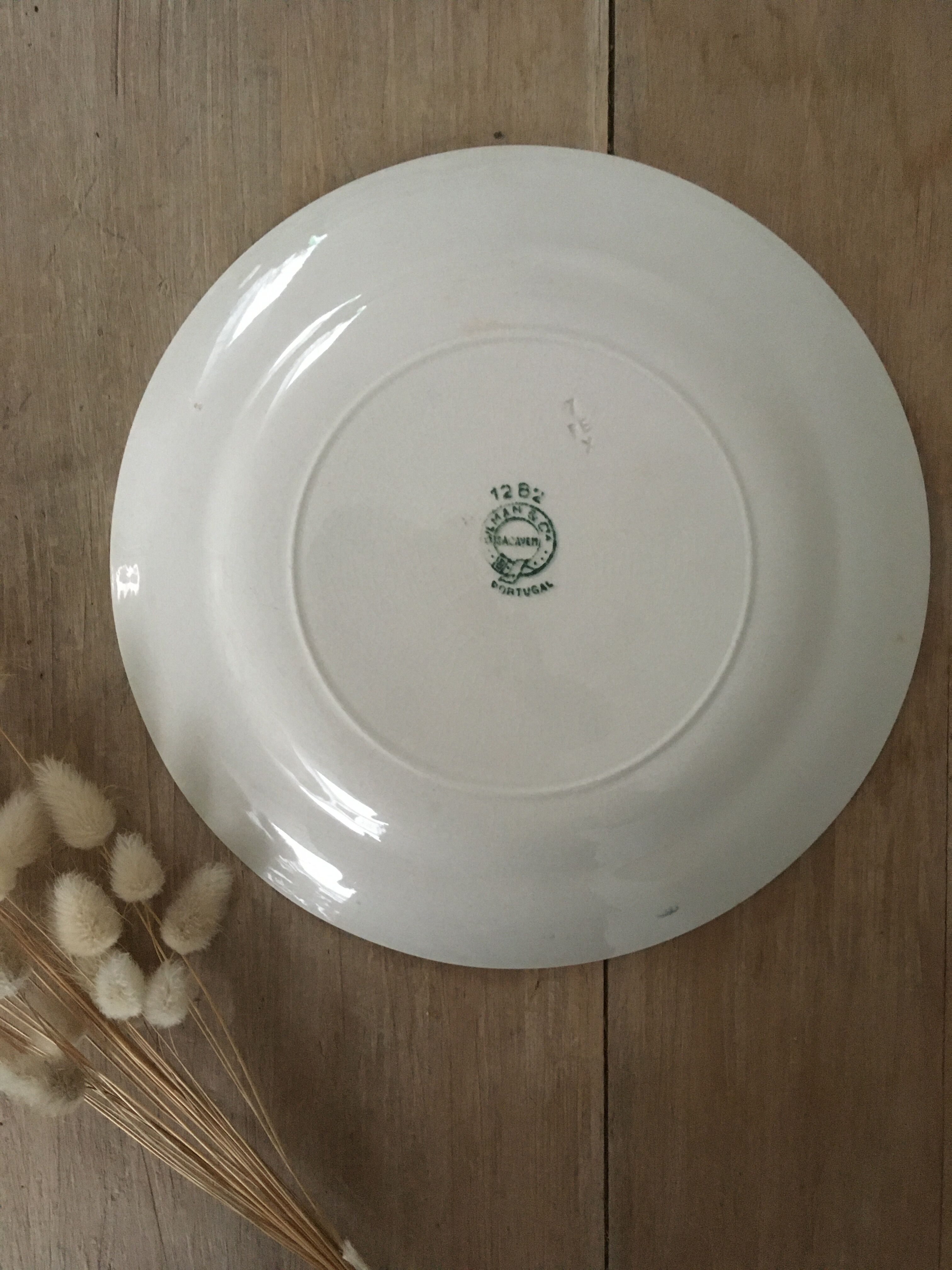 Pair of green floral plates