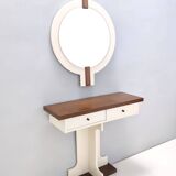 Postmodern Ivory Lacquered Walnut Wall Mirror and Console Table, Italy