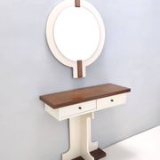 Postmodern Ivory Lacquered Walnut Wall Mirror and Console Table, Italy