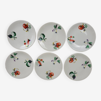 6 Vintage Luneville earthenware dessert plates