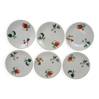 6 Vintage Luneville earthenware dessert plates