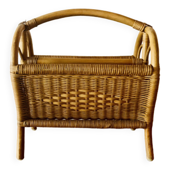 Vintage wicker and bamboo magazine rack