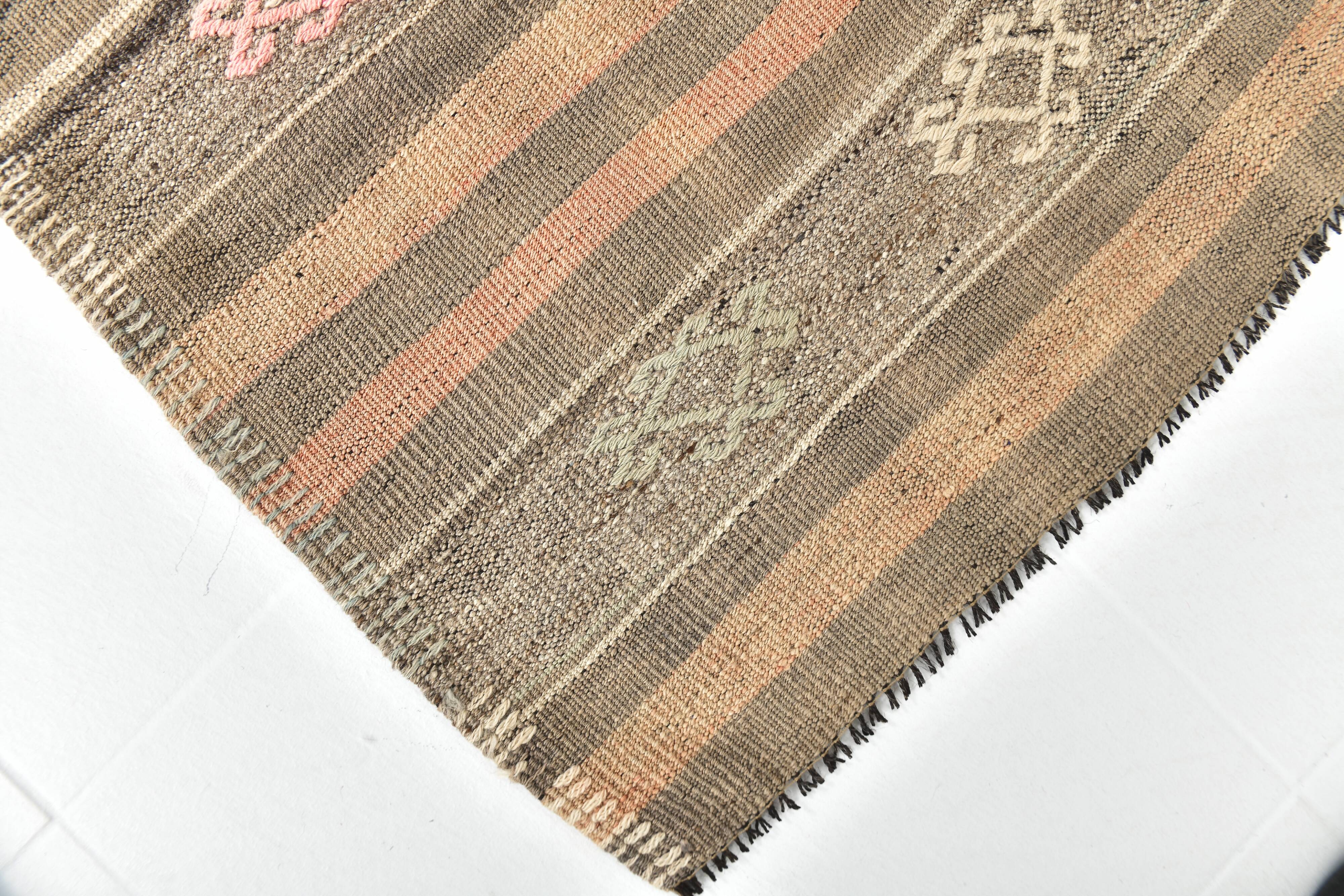 3x12 Brown Mustard Turkish Kilim Runner Rug 101x353Cm