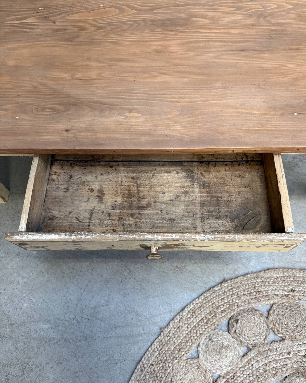 Large patinated farmhouse coffee table
