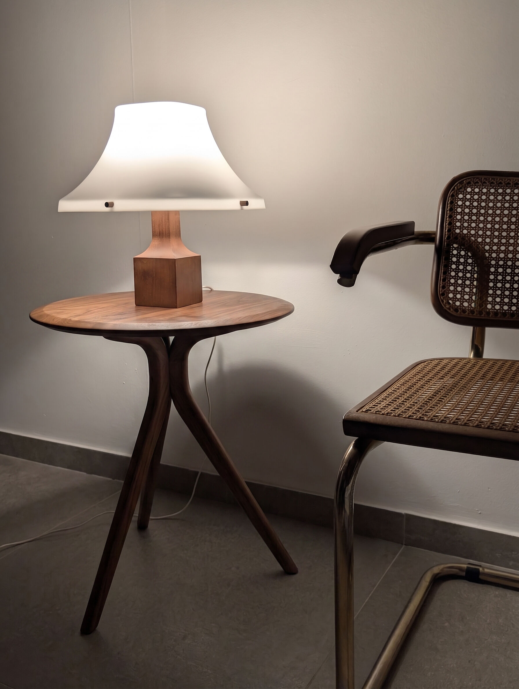 Danish teak table lamp with flared methacrylate shade 1960s