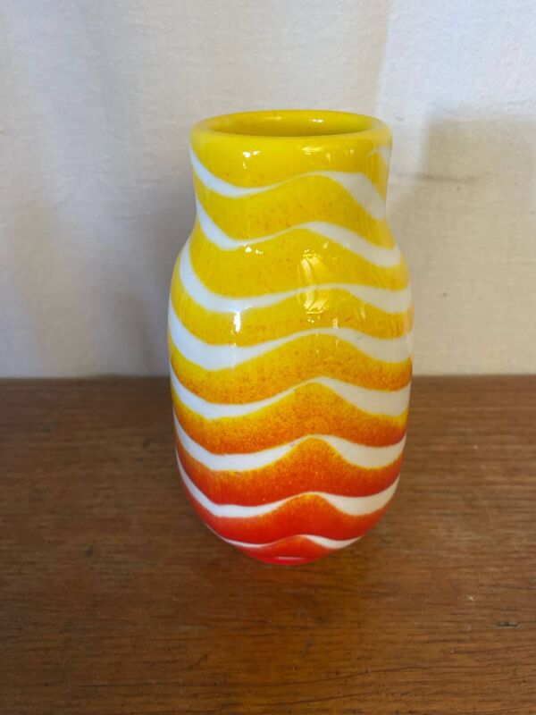 Vase Ancien POP ART Céramique Jaune Orange Rouge Made In Italy 70’s