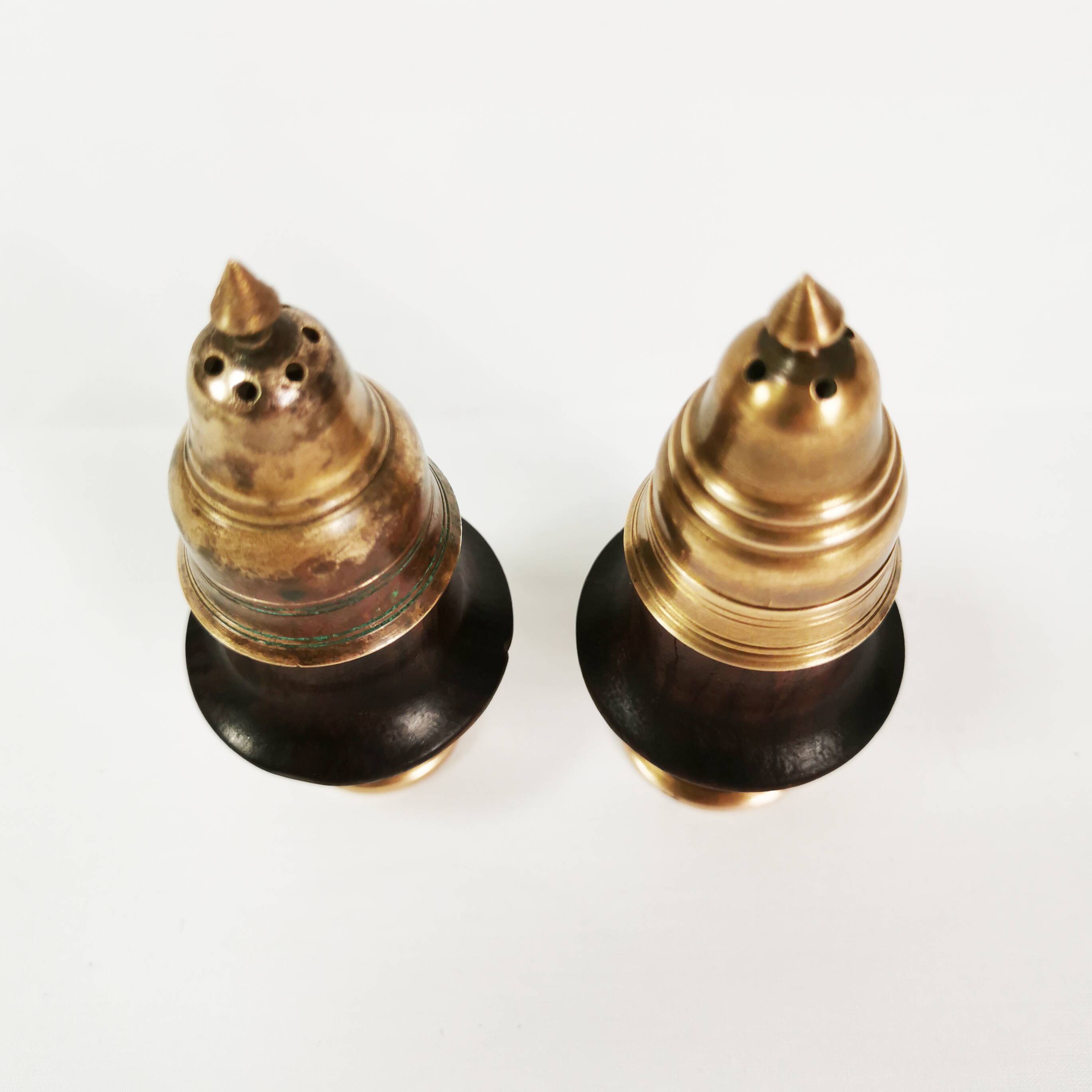 Brass and rosewood spice set, Denmark, 1950s