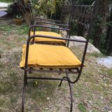 Ensemble table & 6 chaises en fer forgé, 6 coussins