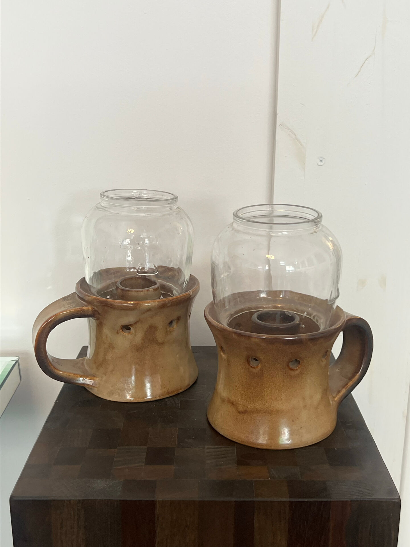 Paire de bougeoirs en grès 1989