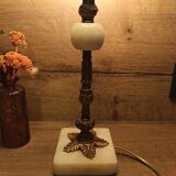 Art Deco lamp 1930 brass, alabaster, Clichy pink glass globe