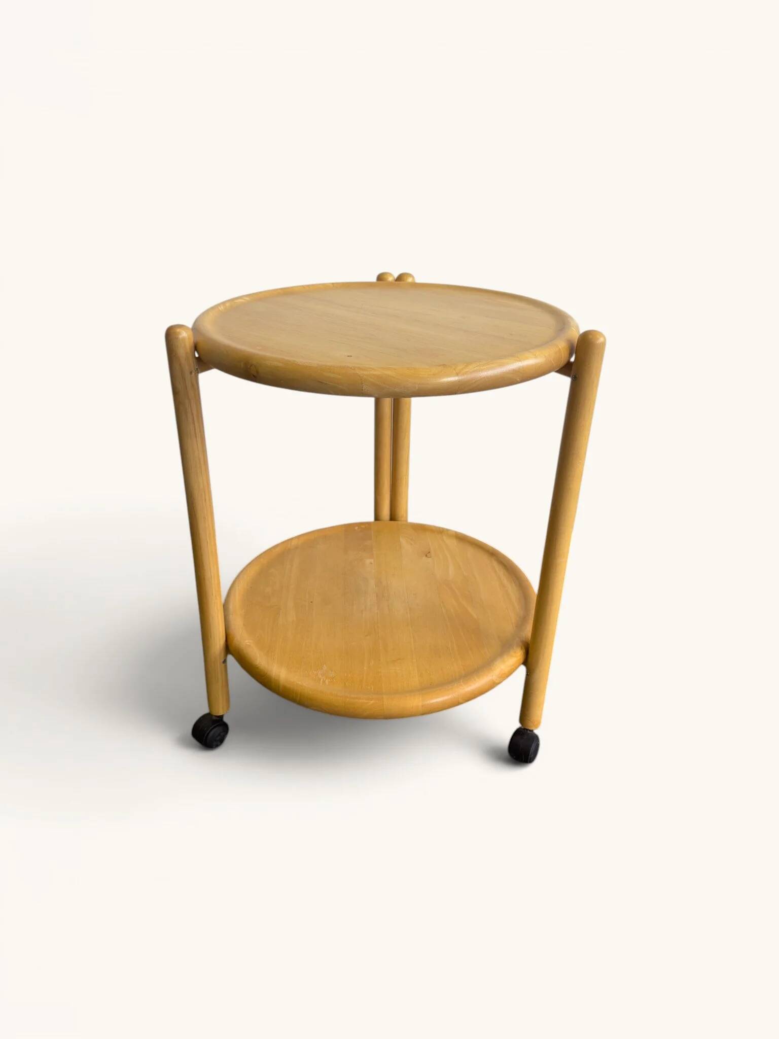 Vintage round dessert trolley on wheels by Jens Quistgaard, 1970s.
