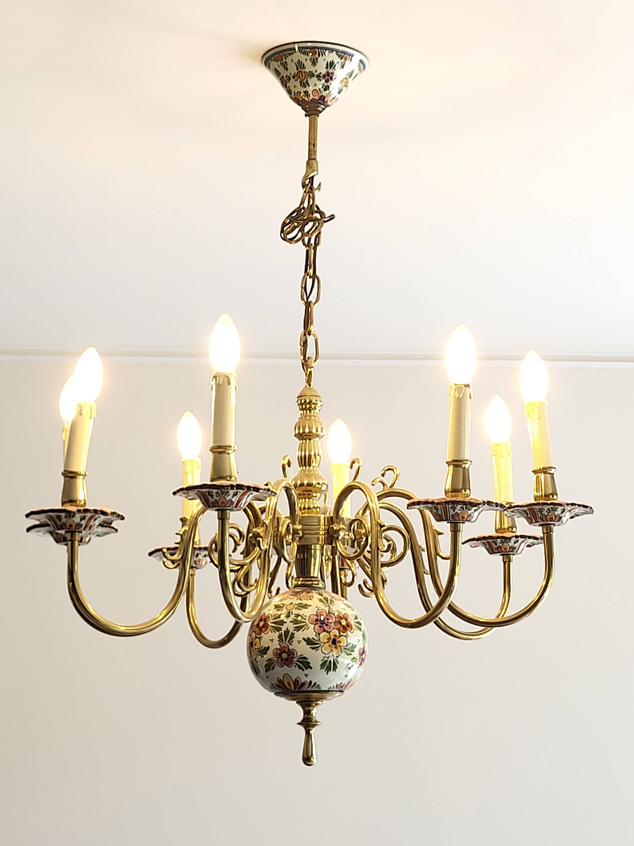 Large Dutch 8-branch chandelier