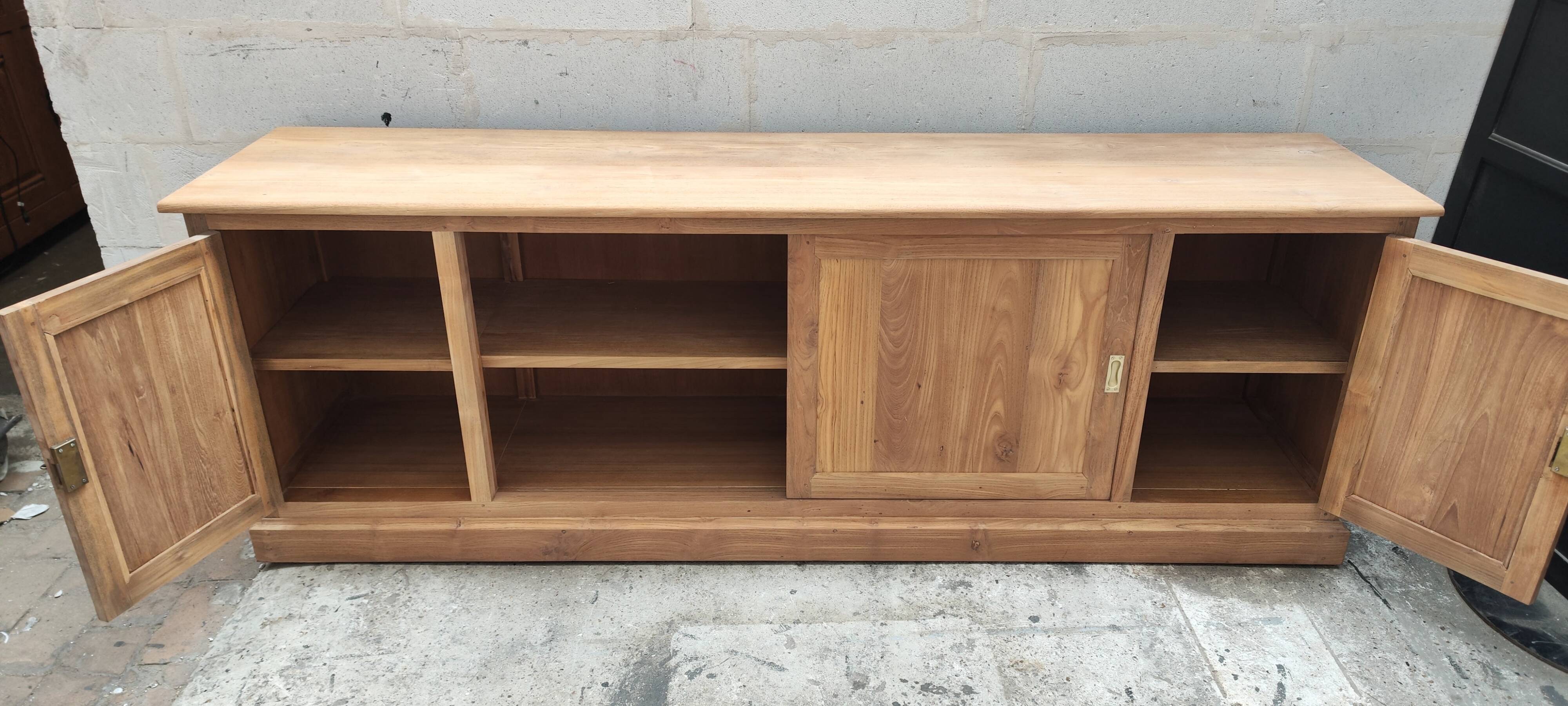 Large four-door row of industrial furniture in raw wood design