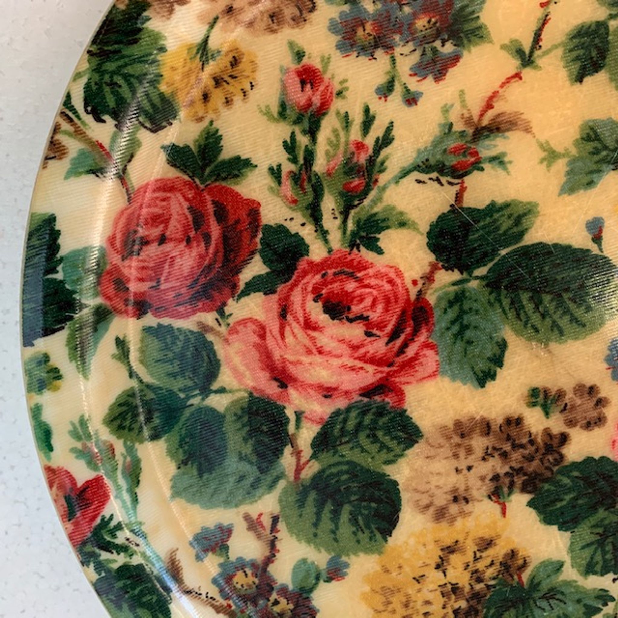 Vintage fiberglass tray 60's mtif floral roses
