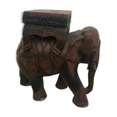 Tabouret éléphant en bois sculpté polychromie