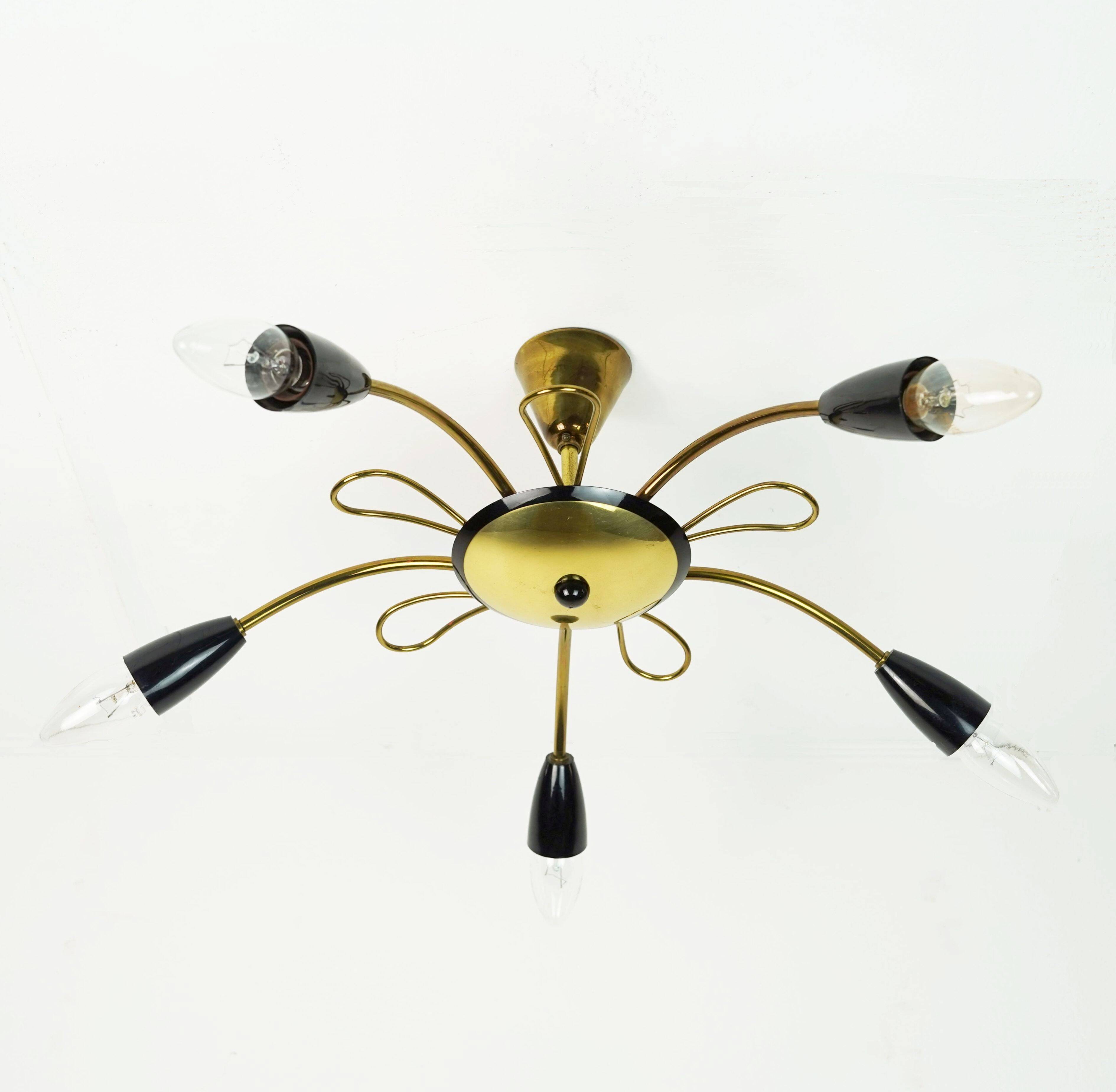 1950s sputnik spider CEILING LAMP brass stilnovo ära mid century