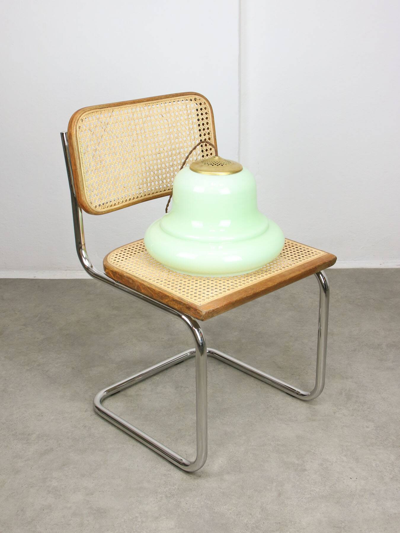 Mid-Century Italian Brass and Green Glass Pendant Lamp, 1960s