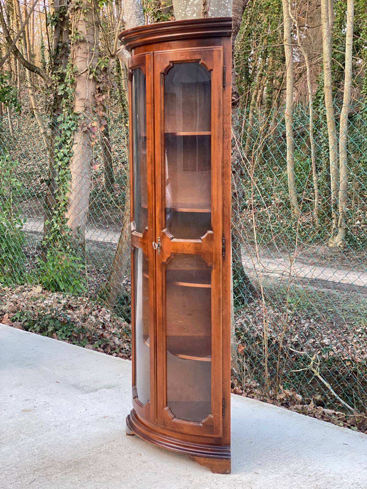 Quarter-round corner display cabinet in solid wood