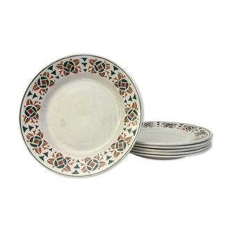 Lot de 6 assiettes plates estampillées « k&g lunéville », modèle "mariette"