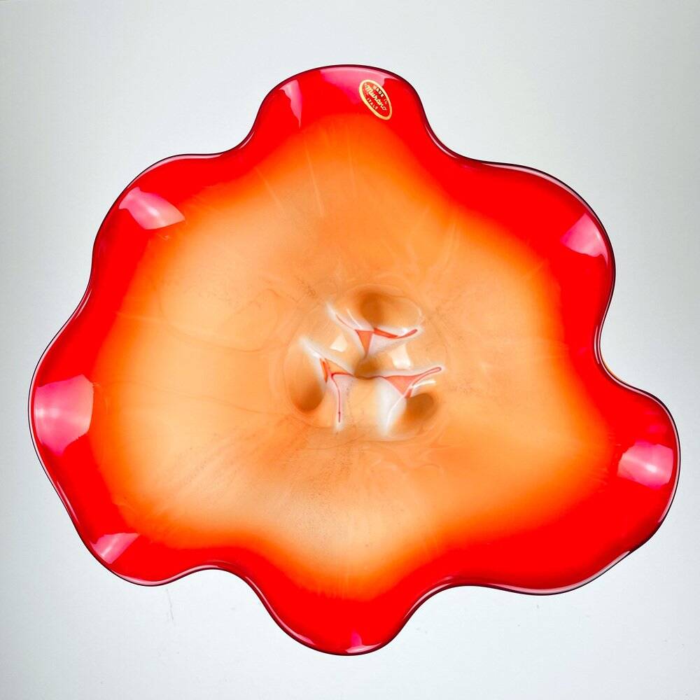 Vintage Murano vase in red and white, Italy, 1970s.