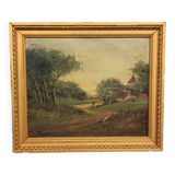 HC Darn (N°2) : Huile sur toile représentant un paysage de campagne animé