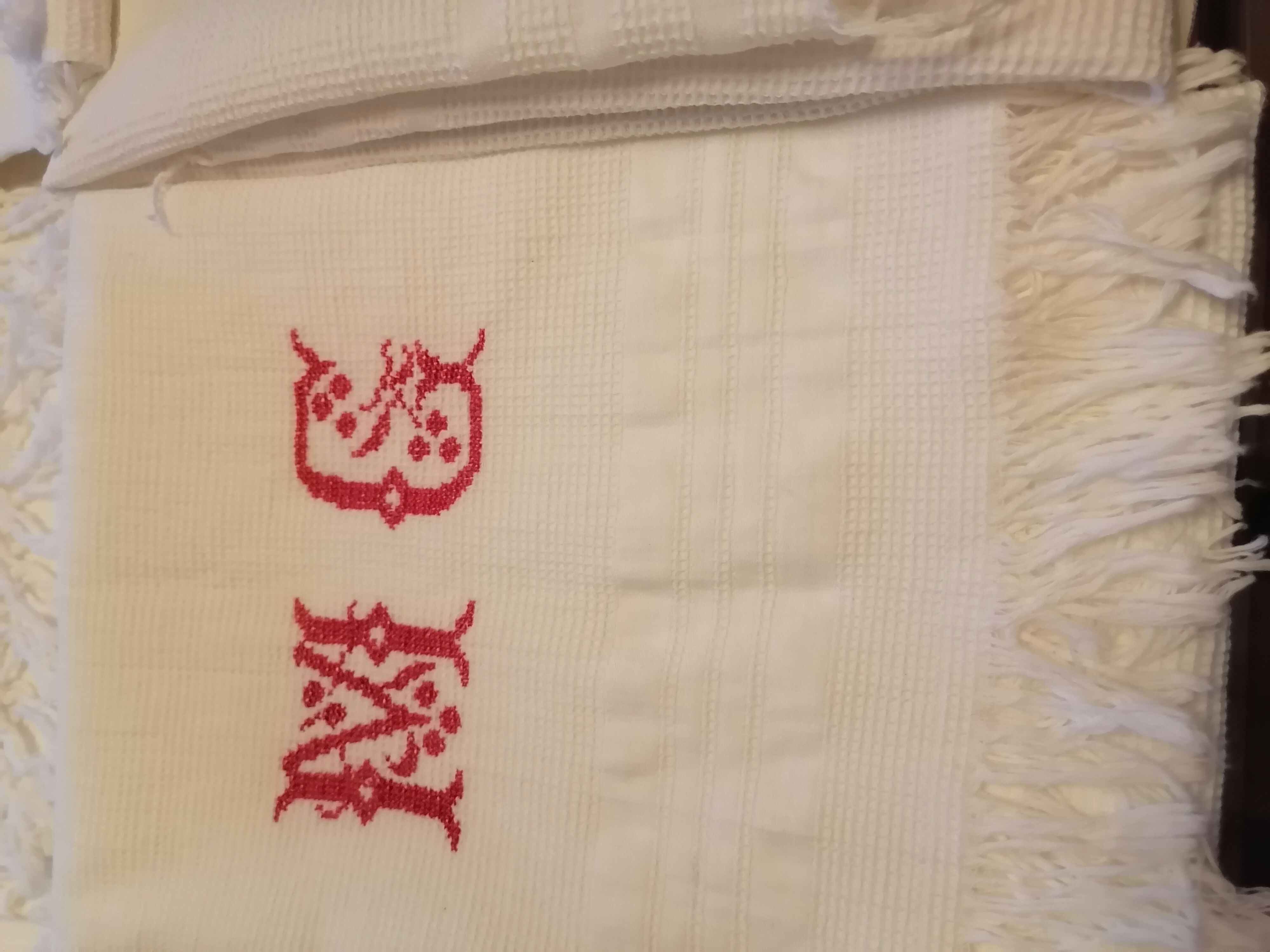 Set of 6 towels cotton i honeycomb fringes 1930 50