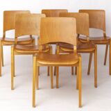 Set of 6 Wilkhahn Stackable Chairs – Beech Wood – Germany 1970s – Vintage