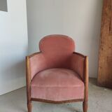 Armchair art deco pink velvet trim