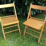 Wooden and cane folding chairs