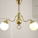 Art Deco Italian Brass and Opaline Chandelier