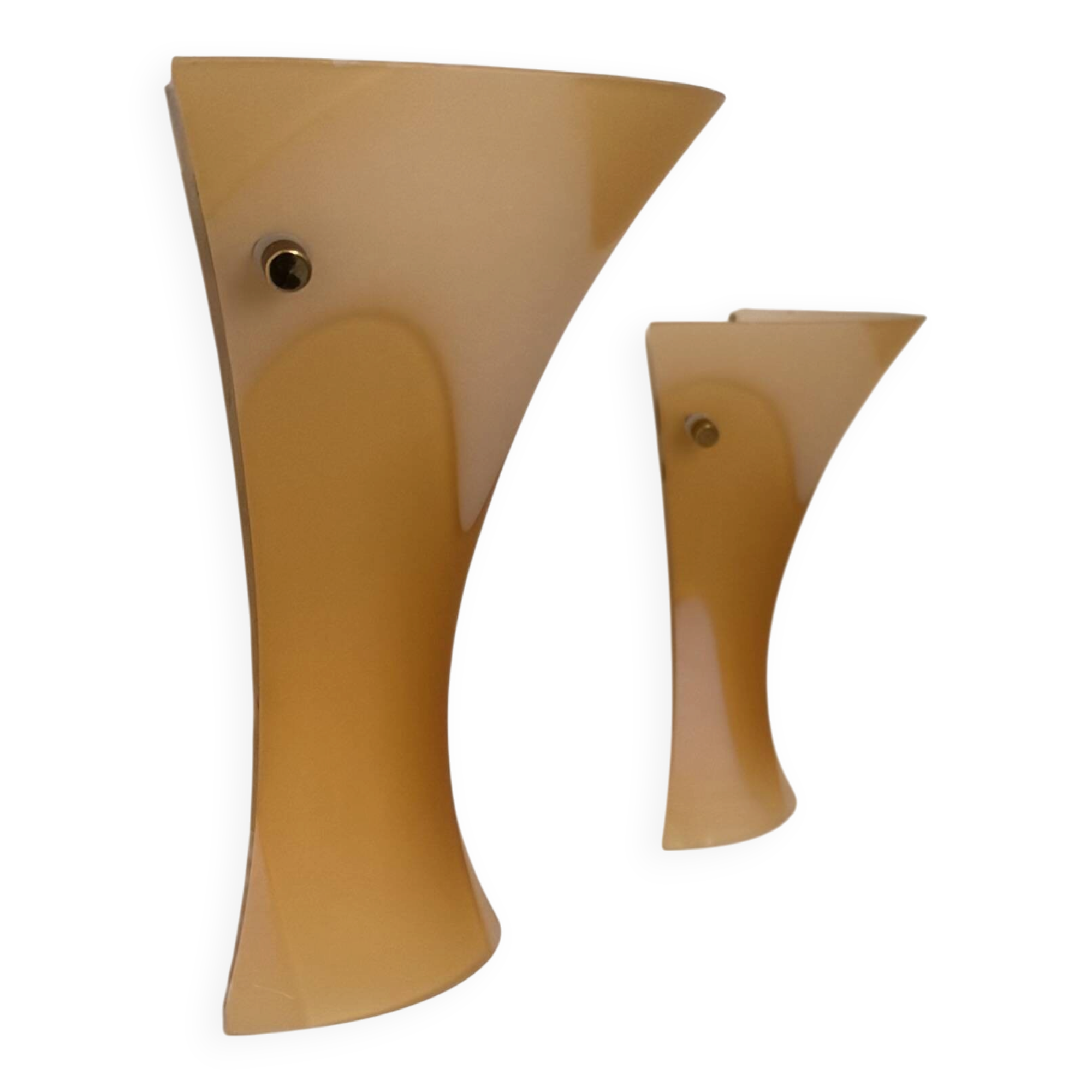 Pair of vintage wall lights with orange glass and brass, Italy 1980.