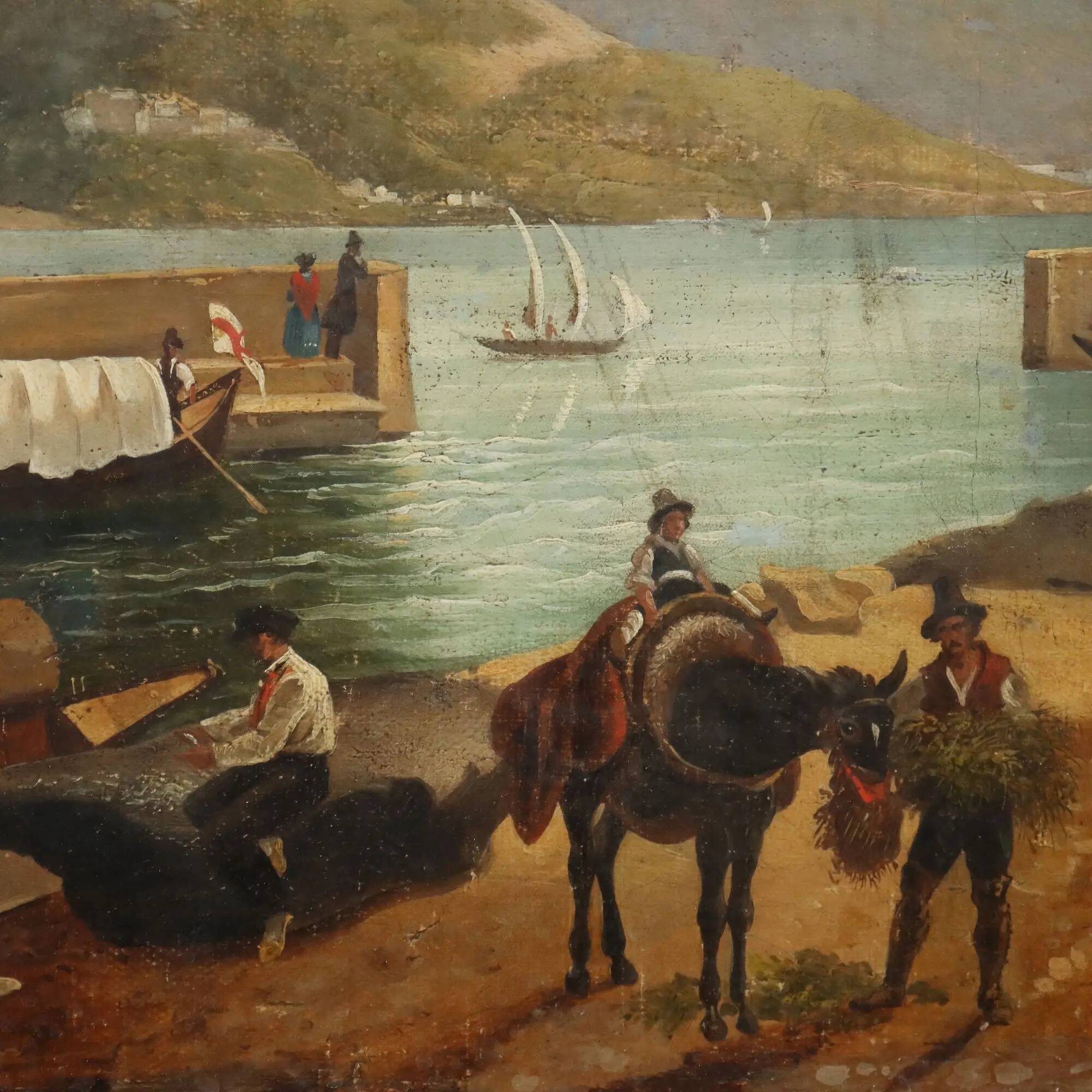 Old painting signed by Giuseppe Canella Lecco Pier 1837