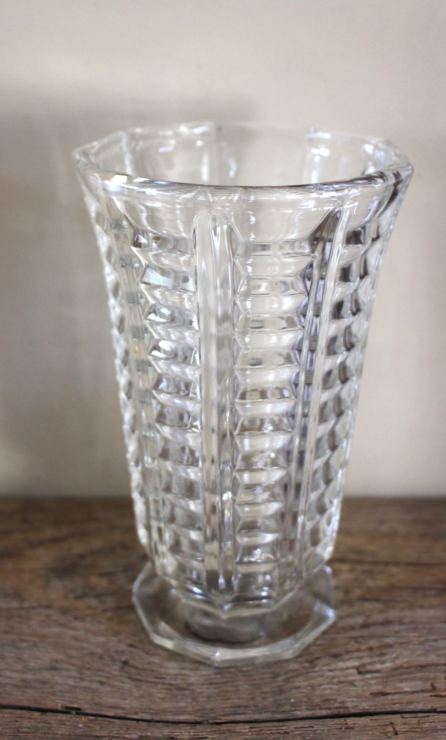 Vintage transparent cut glass pedestal vase