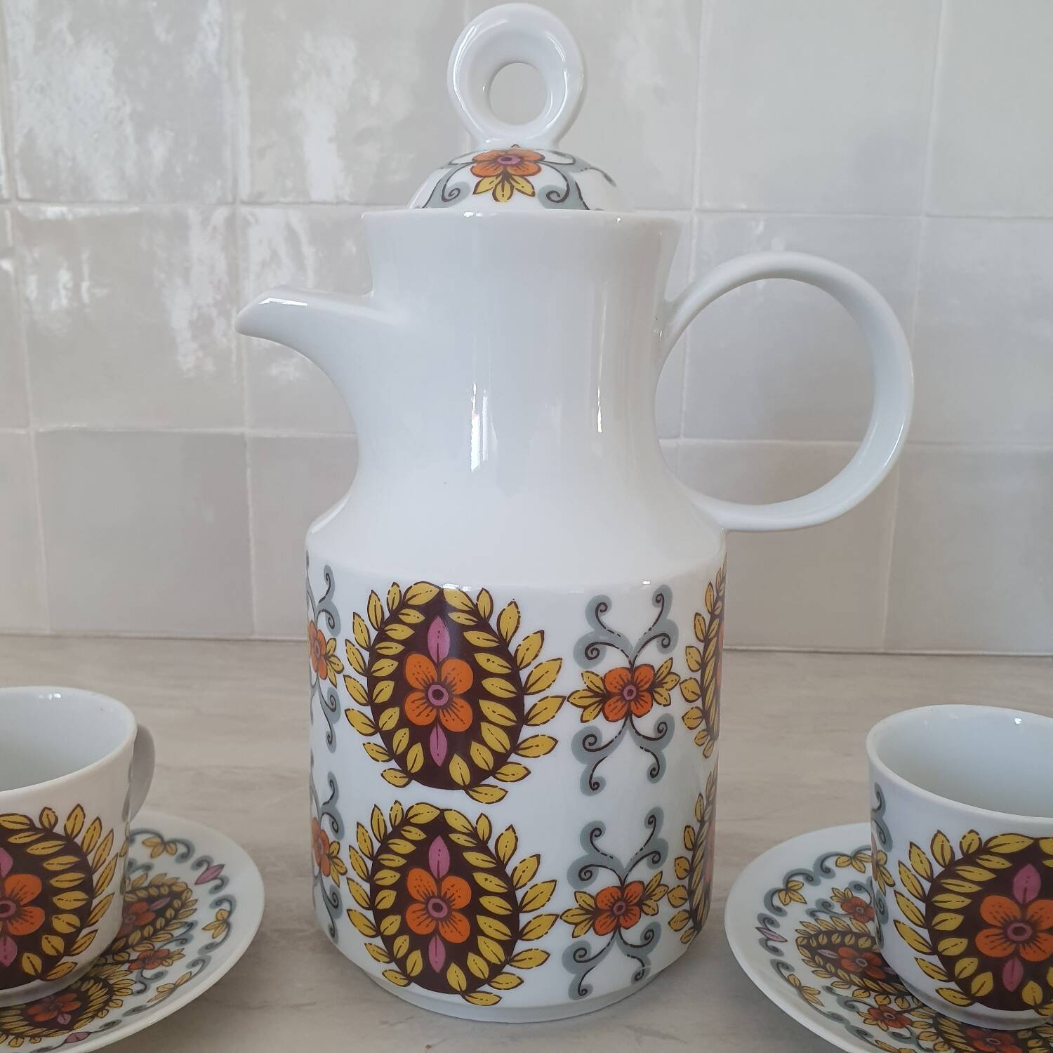 Vintage retro pattern coffee tea set