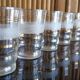 8 granite glasses bordered gold 1950s