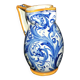Large Italian ceramic pitcher barbotine majolica blue and yellow decoration