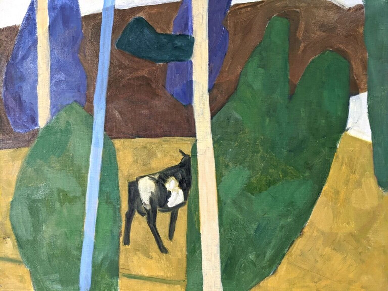 Mid-Century Modern "Modernist Cow" Swedish Vintage Landscape Oil Painting by Ture Fabianssonb
