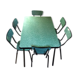 Formica vintage green table and opaline - 6 matching chairs