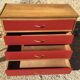 Vintage chest of drawers 1950s/60s in oak drawers patinated red