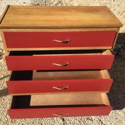 Vintage chest of drawers 1950s/60s in oak drawers patinated red