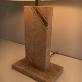 Travertine lamp with brass inlay