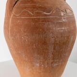 Vintage terracotta amphora vase from the early 19th century, handmade Italian jug with two handles.
