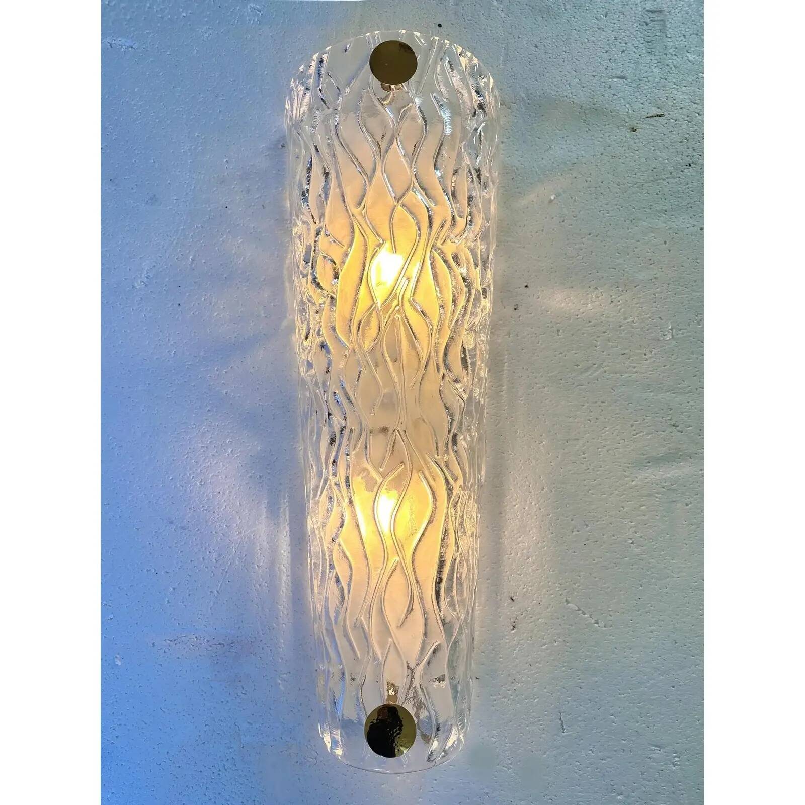 Monumental Clear Murano Glass Wall Sconces from Italy – Set of Two
