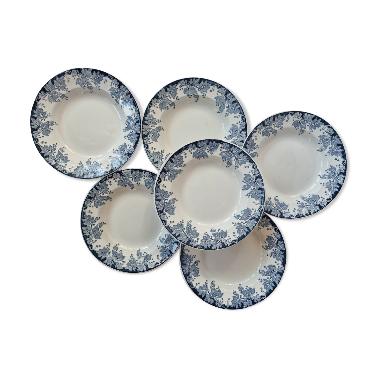 Set of 6 hollow plates Platane St Amand and Hamage
