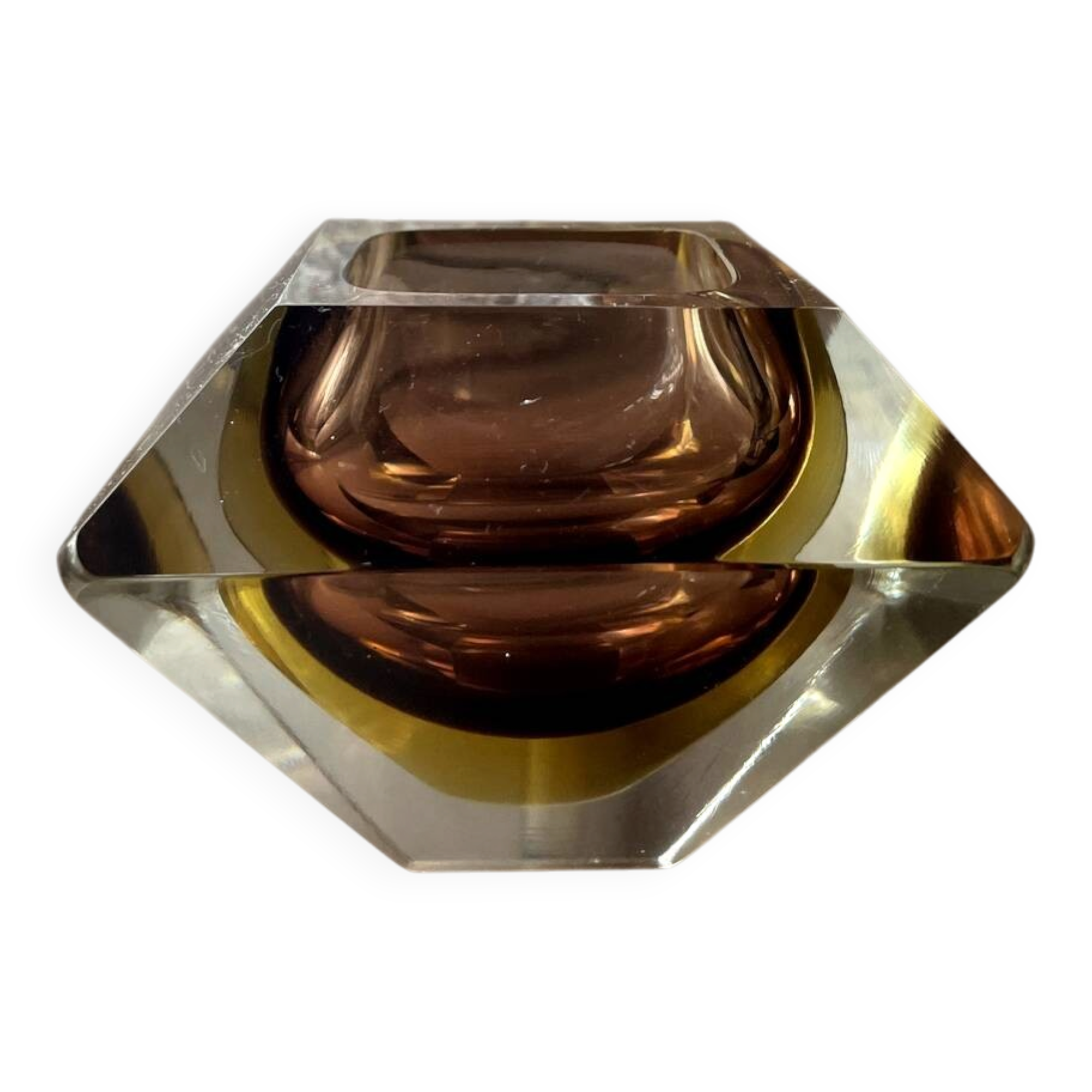 Ashtray or coin tray murano amber and brown by flavio poli