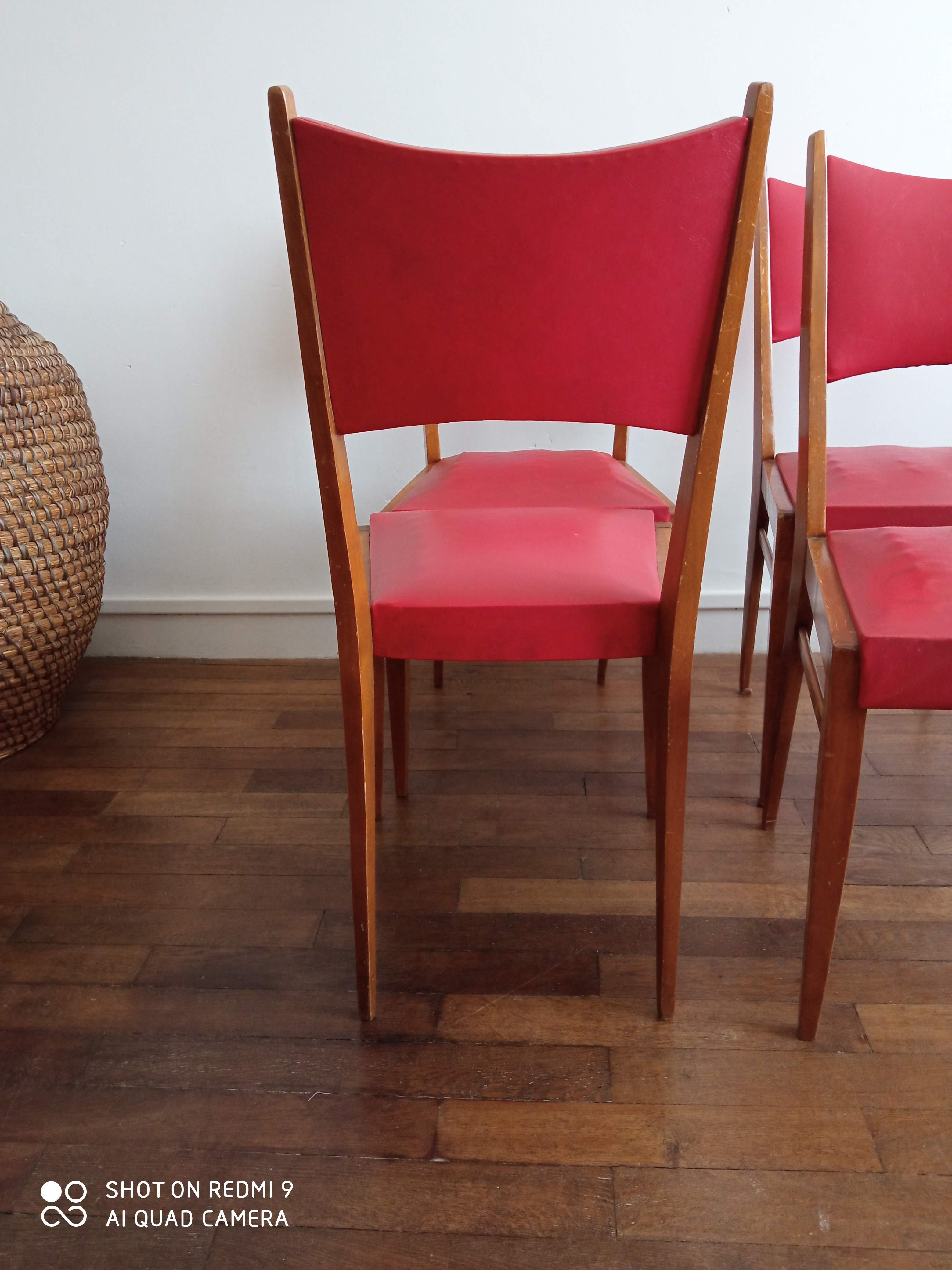 4 chaises années 50 en bois et skaï