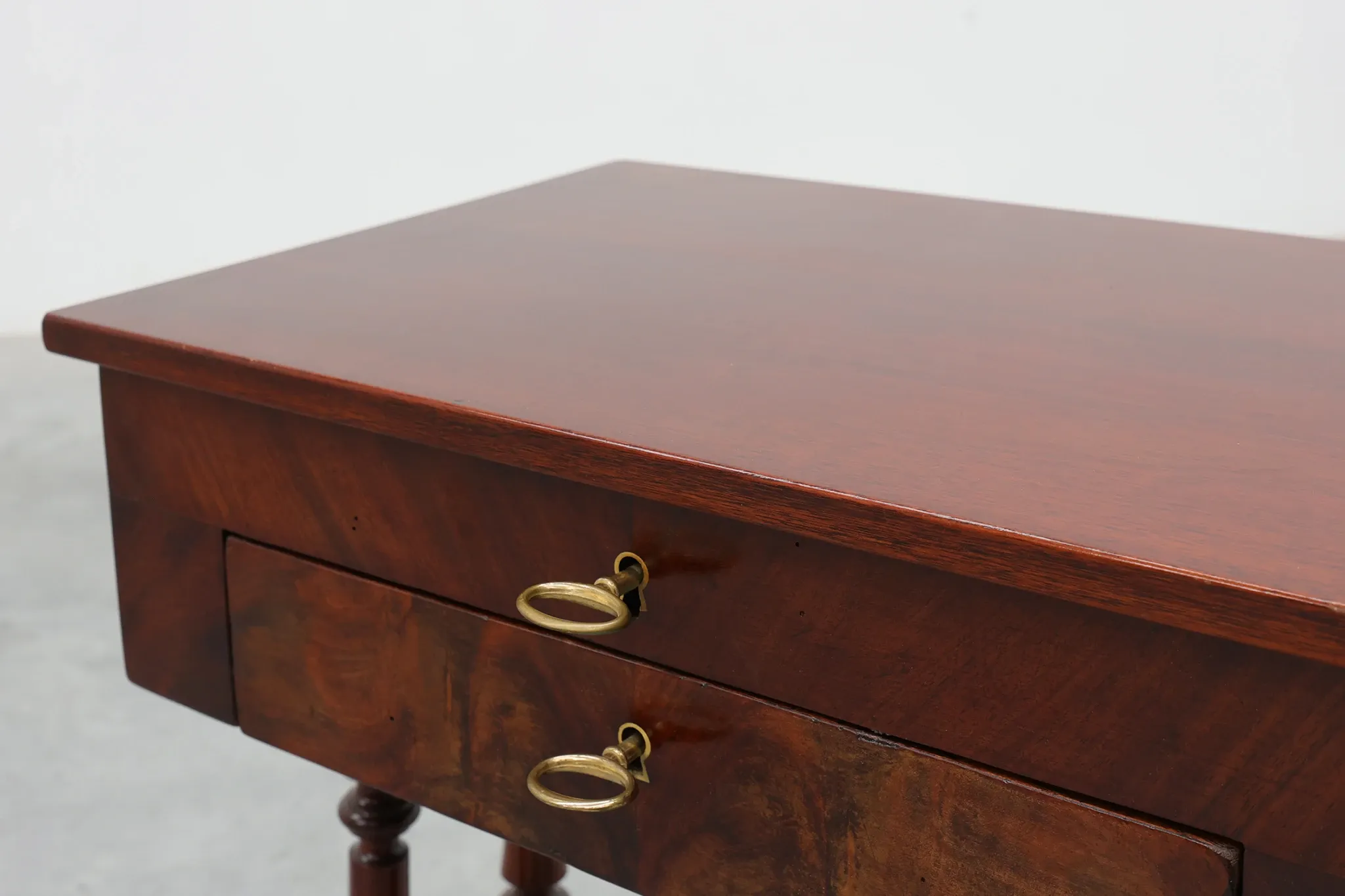 Louis Philippe Side Table with Two Drawers and Turned Twin Legs, France, 18