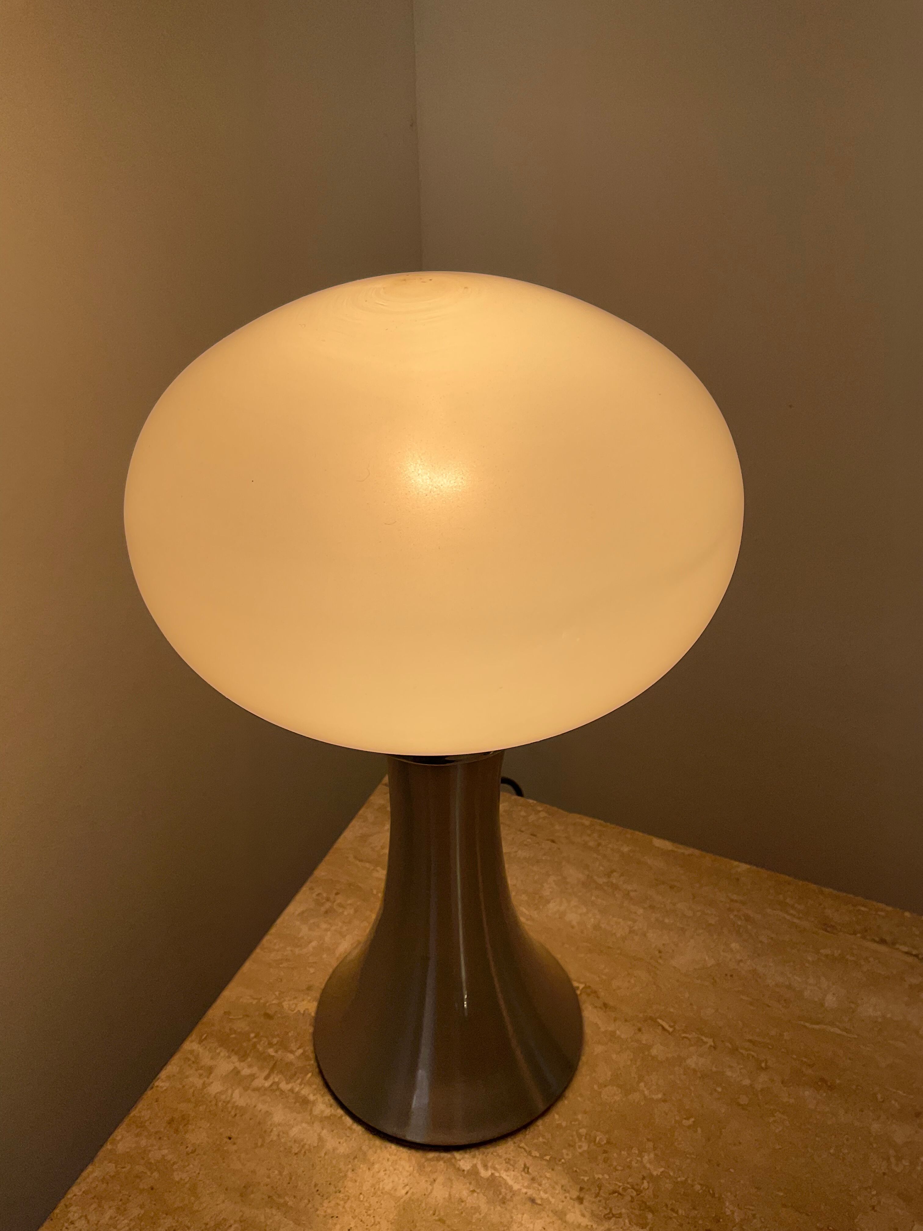 Pair of lamps mushroom opaline and chromed metal 80s