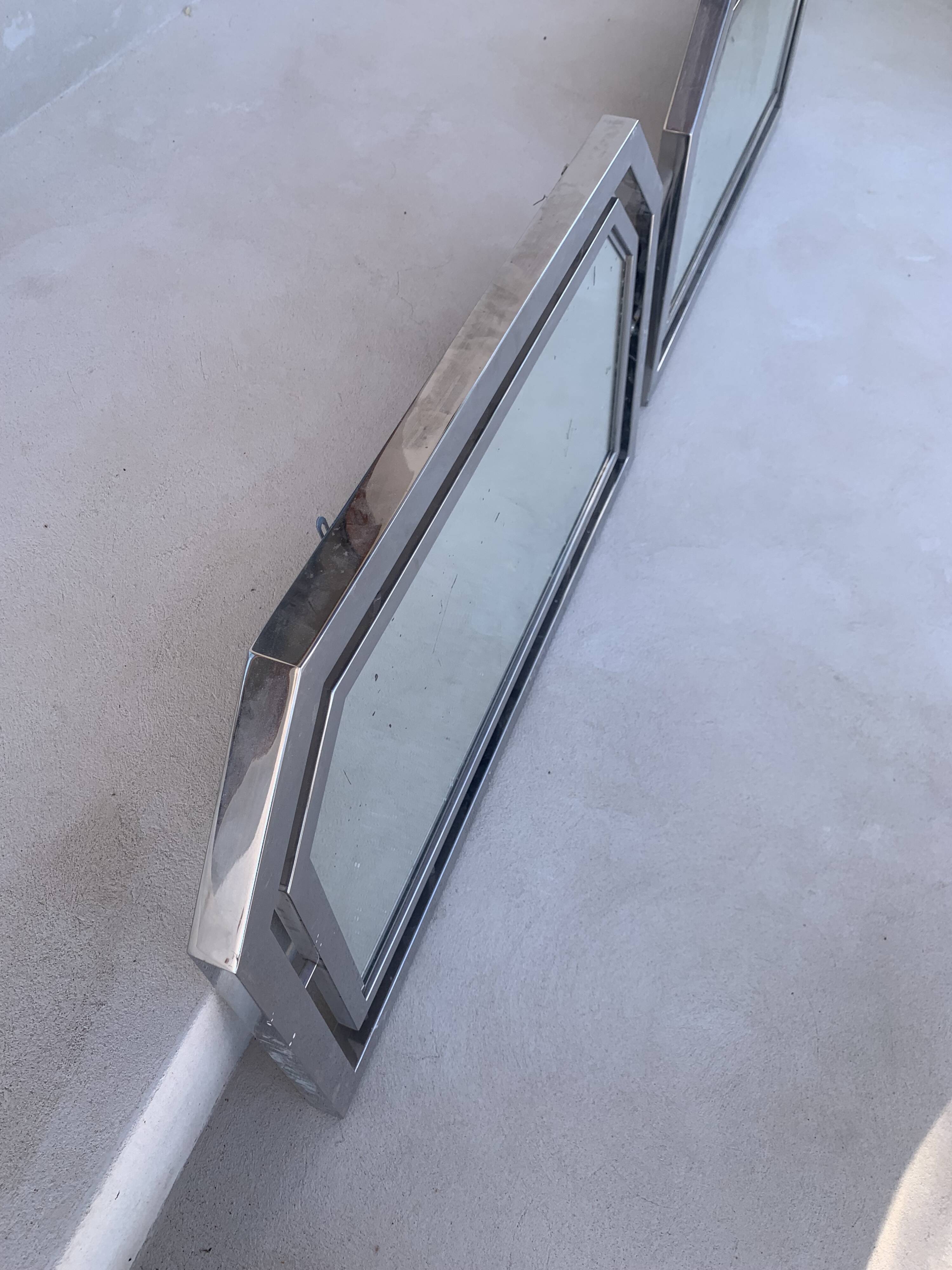 Pair of vintage 1930s Art Deco chrome-plated metal mirrors - 103 x 60 cm